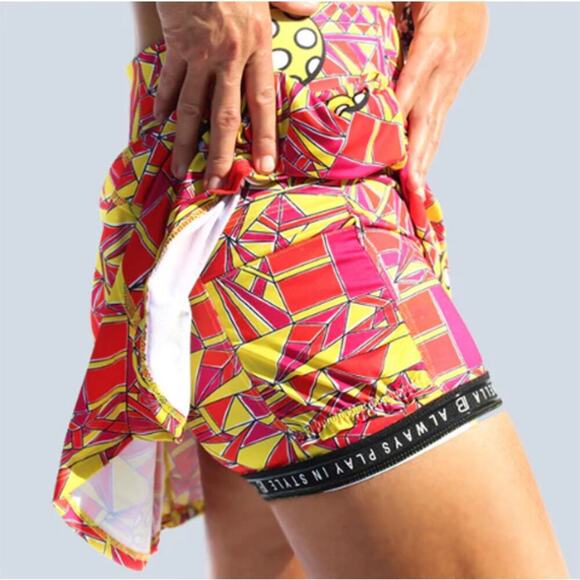 NWT Pickleball Bella Women's Red/Yellow Angle Shot 1 Drop Pleat Skort Size S - Picture 10 of 10